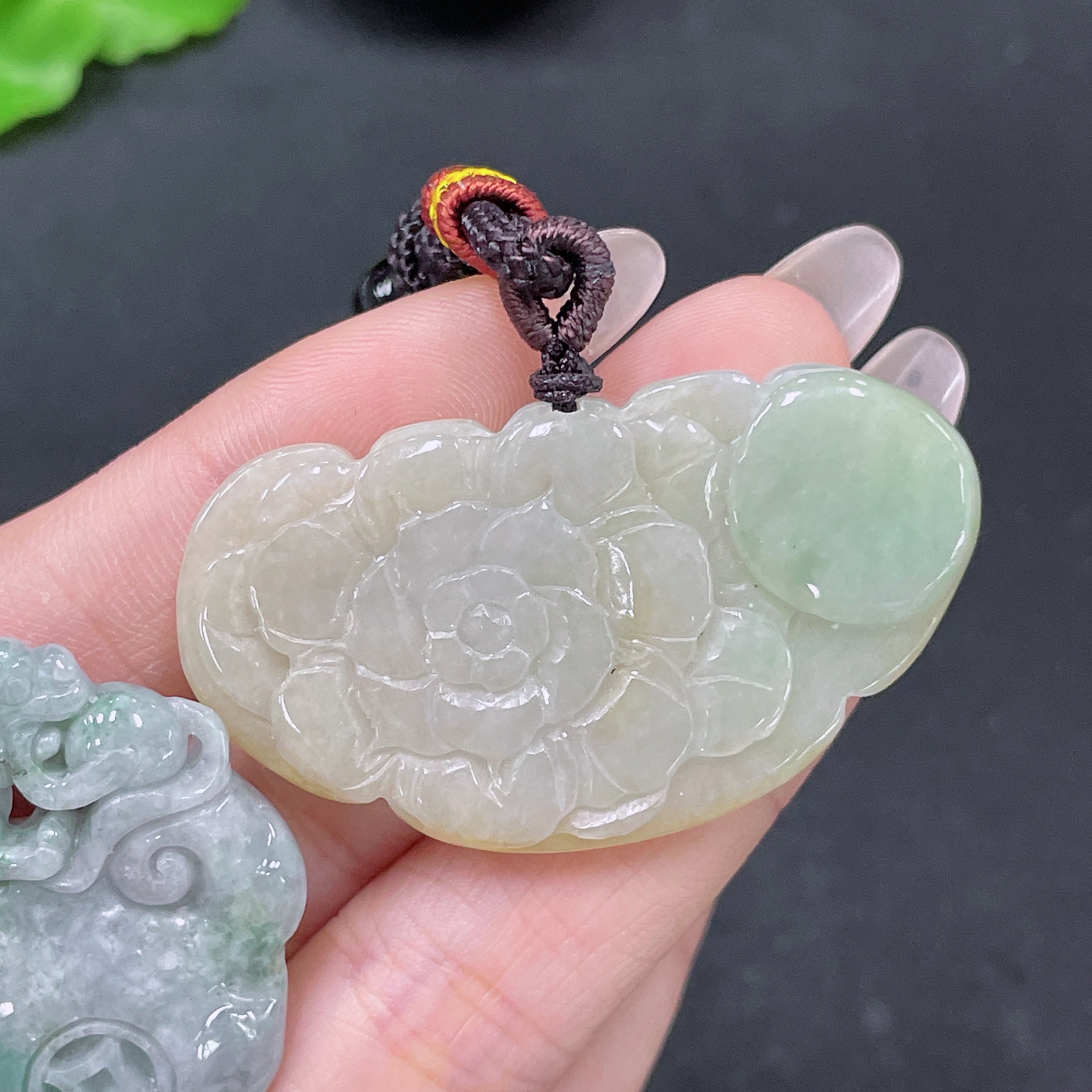 F35138113 Jadeite Pendants Sell as a Lot Ruyi + Blooming Wealth