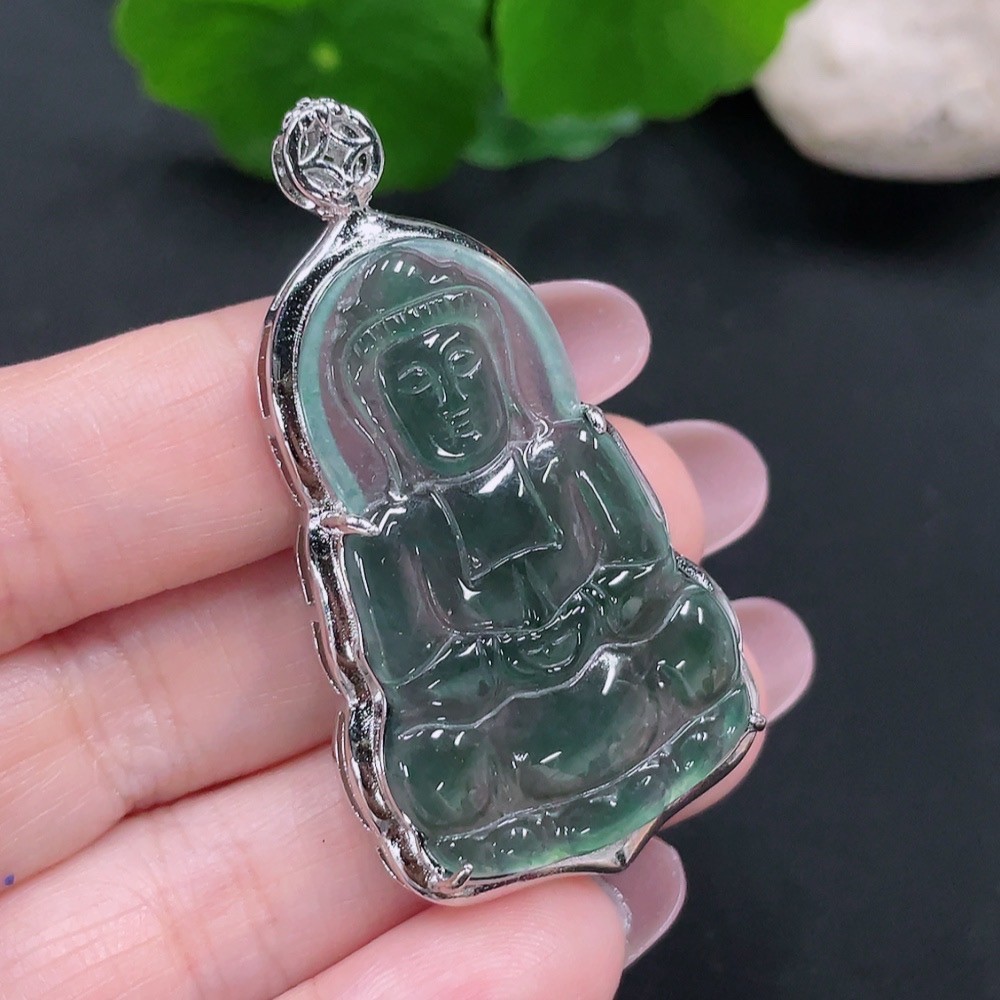 F28212094 Jadeite Guanyin Pendant Total Weight Approx. 9.7g (Non-Gold-Inlaid)
