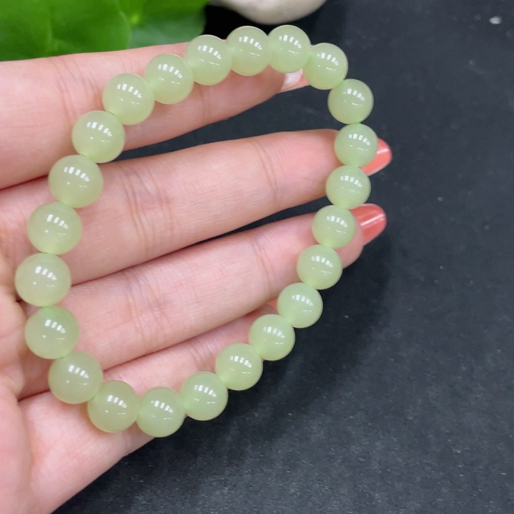 H35084496 Hetian Jade Bracelet, approx. 7.8mm beads, total weight approx. 18.4g