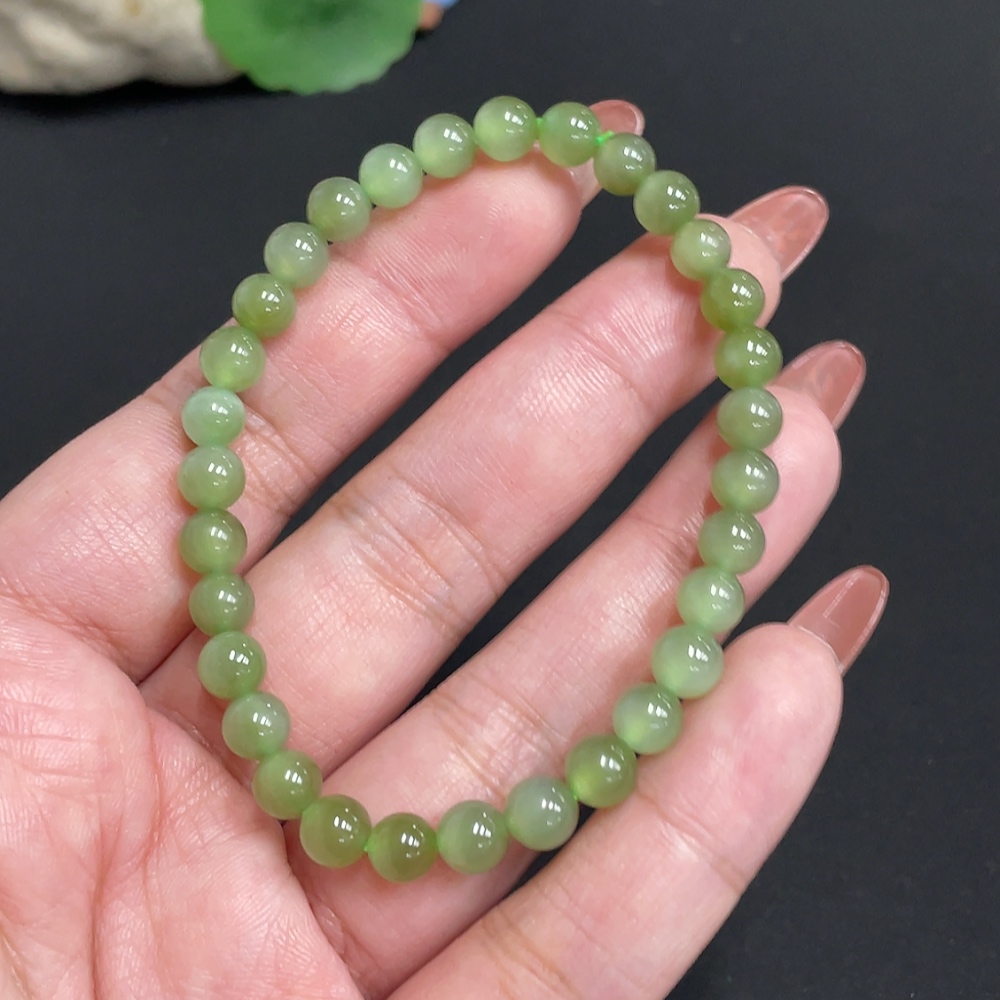H34074575 Hetian Jade Jasper Bead Bracelet, Approx. 5.9 mm, Total Weight Approx. 10.6g