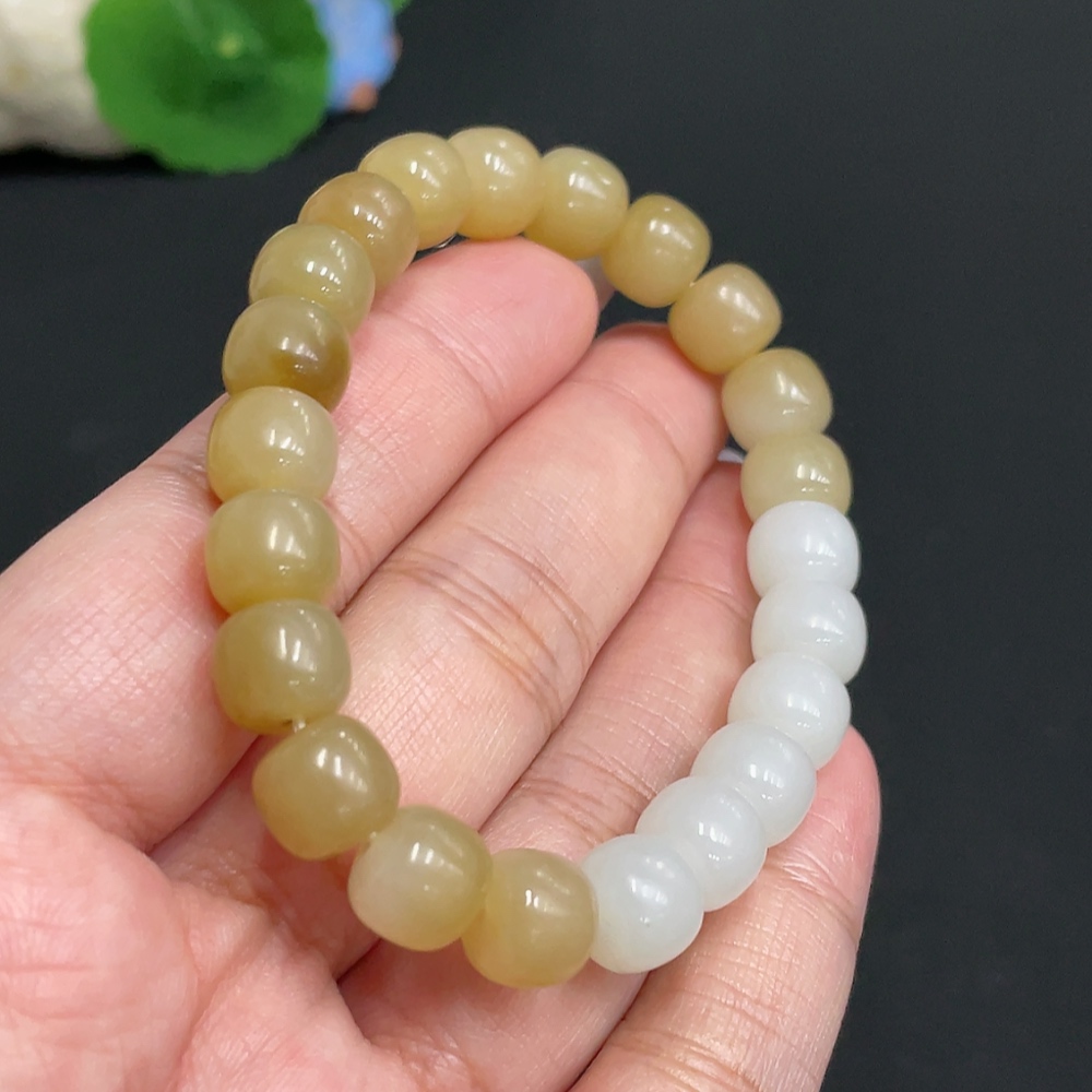 H33900674 Hetian Jade Bracelet, Approx. 8.7mm Beads, Total Weight Approx. 25.9g