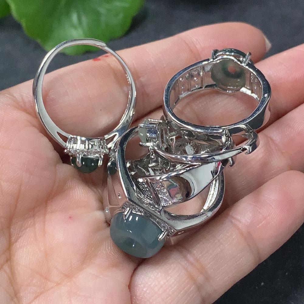 F34031110 Jadeite Cabochon Ring Non-Gold Setting Adjustable Size