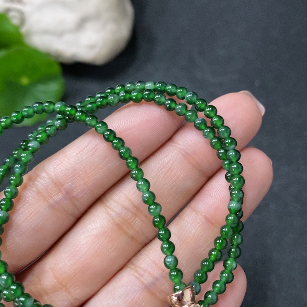 F34030536 Jadeite Bead Necklace Approx. 3mm Non-Gold Total Weight Approx. 9.82g