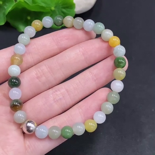 F35078337 Jadeite Bracelet Non-Gold Inlaid Total Weight Approx.17g Size Approx.6.8mm