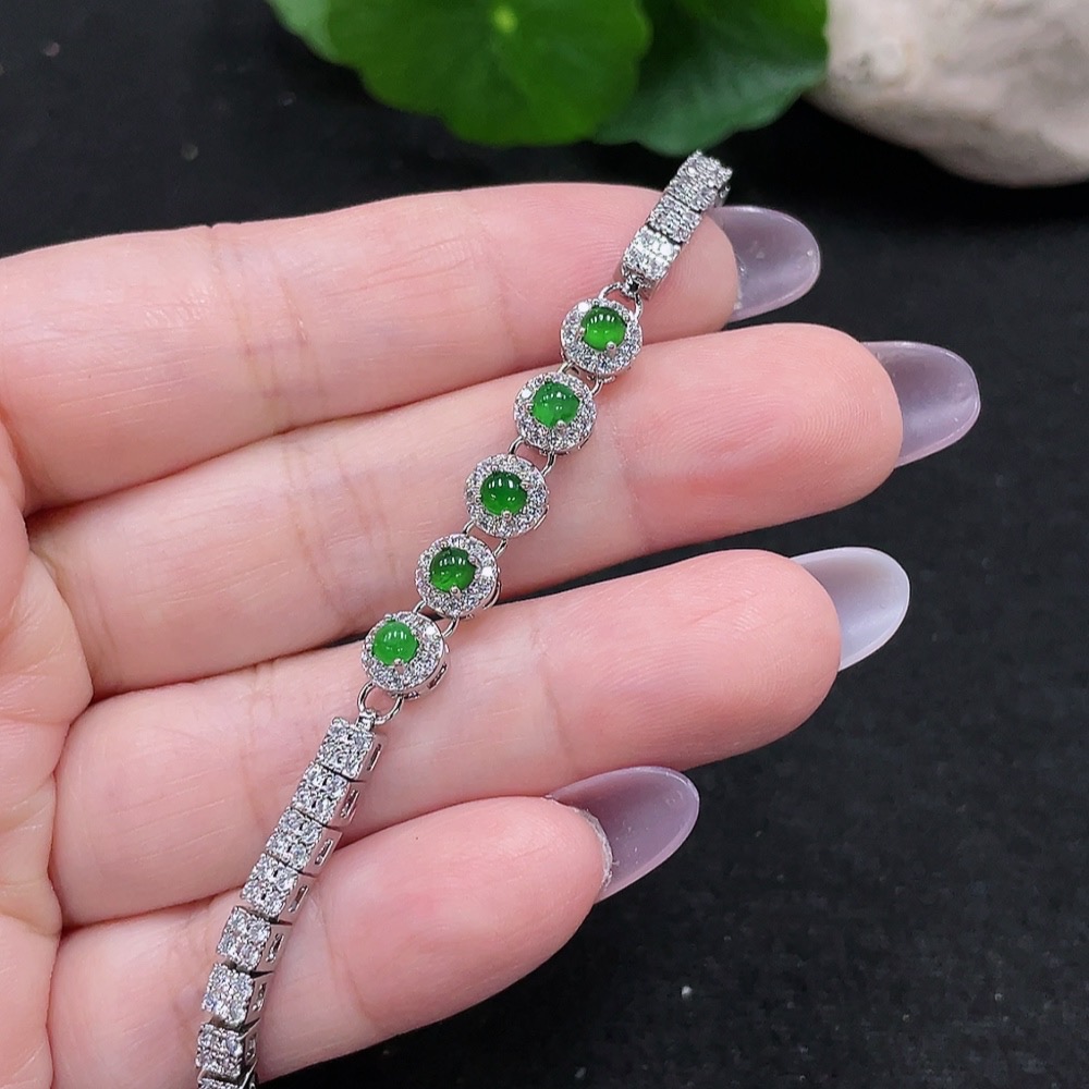 F34965482 Jadeite Inlaid Bracelet Total Weight Approx. 6.7g (Non-Gold Inlaid)