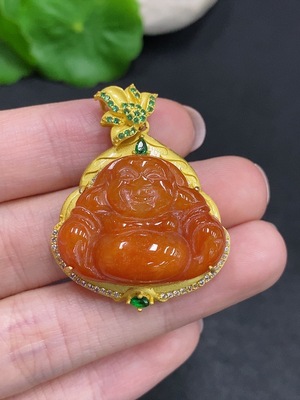 F34002095 Jadeite Buddha Pendant, Non-Gold Inlaid, Total Weight Approx. 9.5g, Yellow Color Origin Undetermined