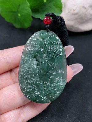 F34069181 Jadeite Landscape Pendant Total Weight Approx. 28.3g (Including Rope Weight)