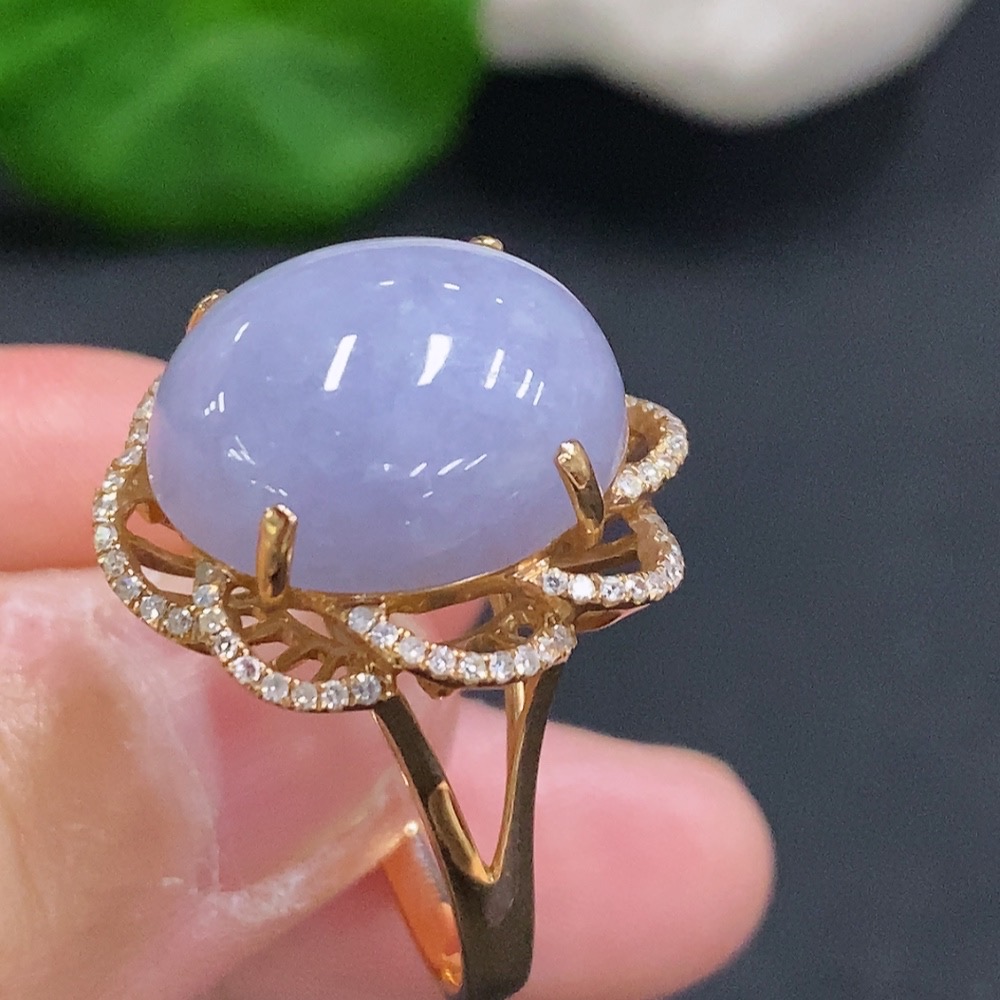 F34001323 Jadeite Cabochon Ring 18k Gold Total Weight Approx. 8.7g Size 17 with Diamond Accents