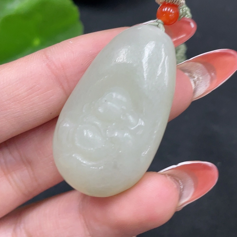 H35084599 Hetian Jade Pendant   Buddha   Total Weight (including rope): 18.8g