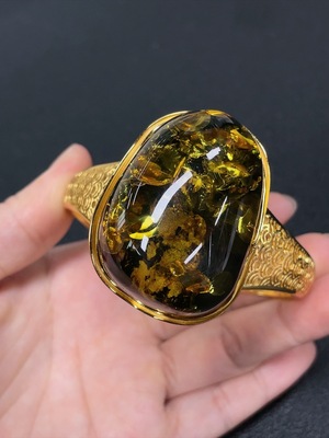 C43160775 琥珀蜜蜡镶嵌手镯  非金  活口  货品总重约50.35克