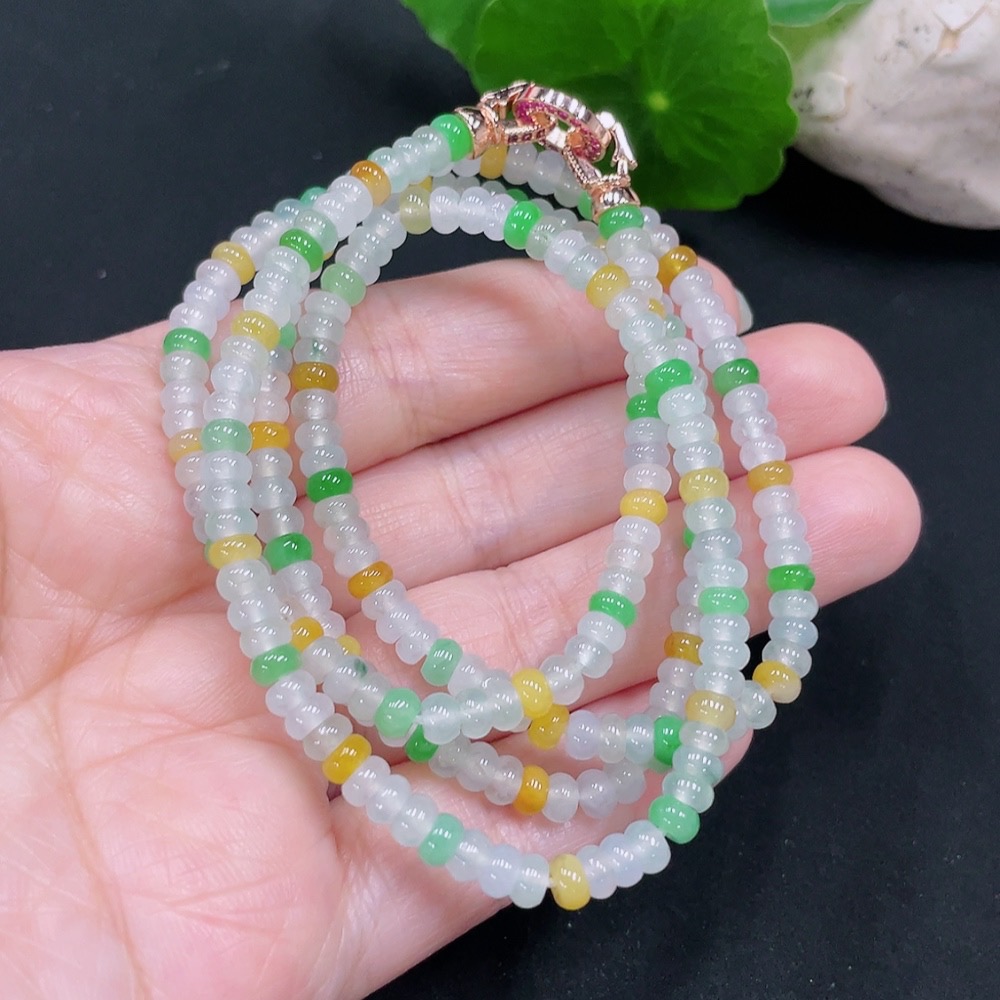 F30453420 Jadeite Beaded Necklace approx. 4.3mm Total Weight approx. 25.6g (Non-gold Inlaid) (Color Origin Undetermined)