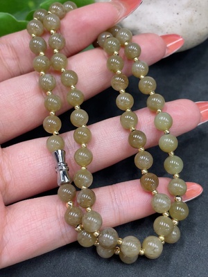 H34016824 Hetian Jade Bead Necklace, Approx. 6mm, Non-Gold, Total Weight Approx. 21.4g