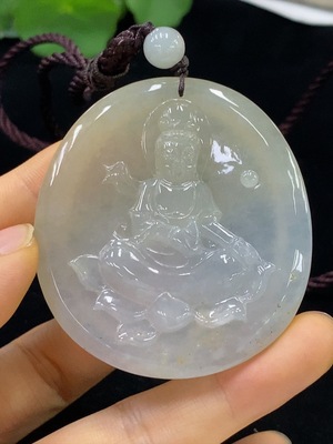 F34024860 Jadeite Guanyin Pendant Total Weight Approx. 48.96g (Including Rope Weight)