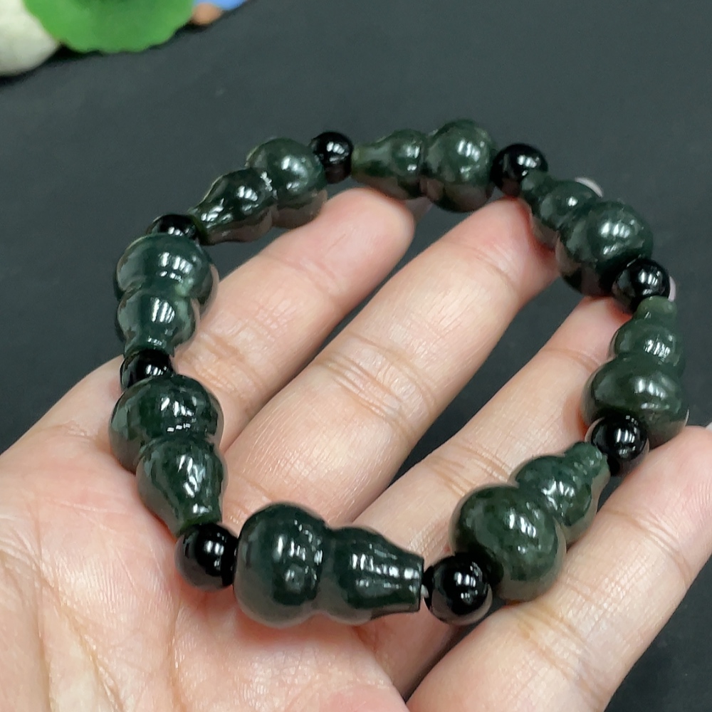 H34956653 Hetian Jade Gourd Bracelet, total weight about 48.5g, with non-Hetian Jade beads