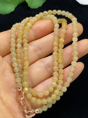 F34024100 Jadeite Bead Necklace Approx. 4.3mm Total Weight About 23.37g Non-Gold Yellow Part Color Origin Undetermined