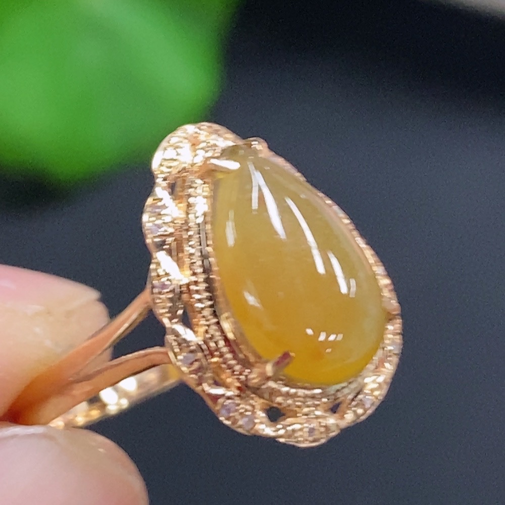 F28192095 Jadeite Water Drop Inlaid Ring 18k Gold Setting Size 14.5 Total Weight Approx. 1.83g Color Origin Undetermined With Diamond Accents