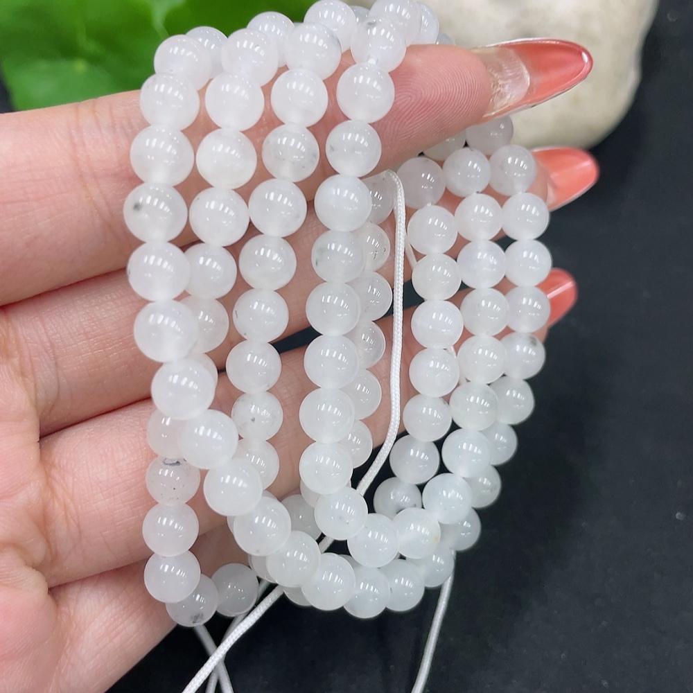 H35085377 Hetian Jade Bead Necklace, approx. 6mm, total weight approx. 35.7g, containing other mineral components