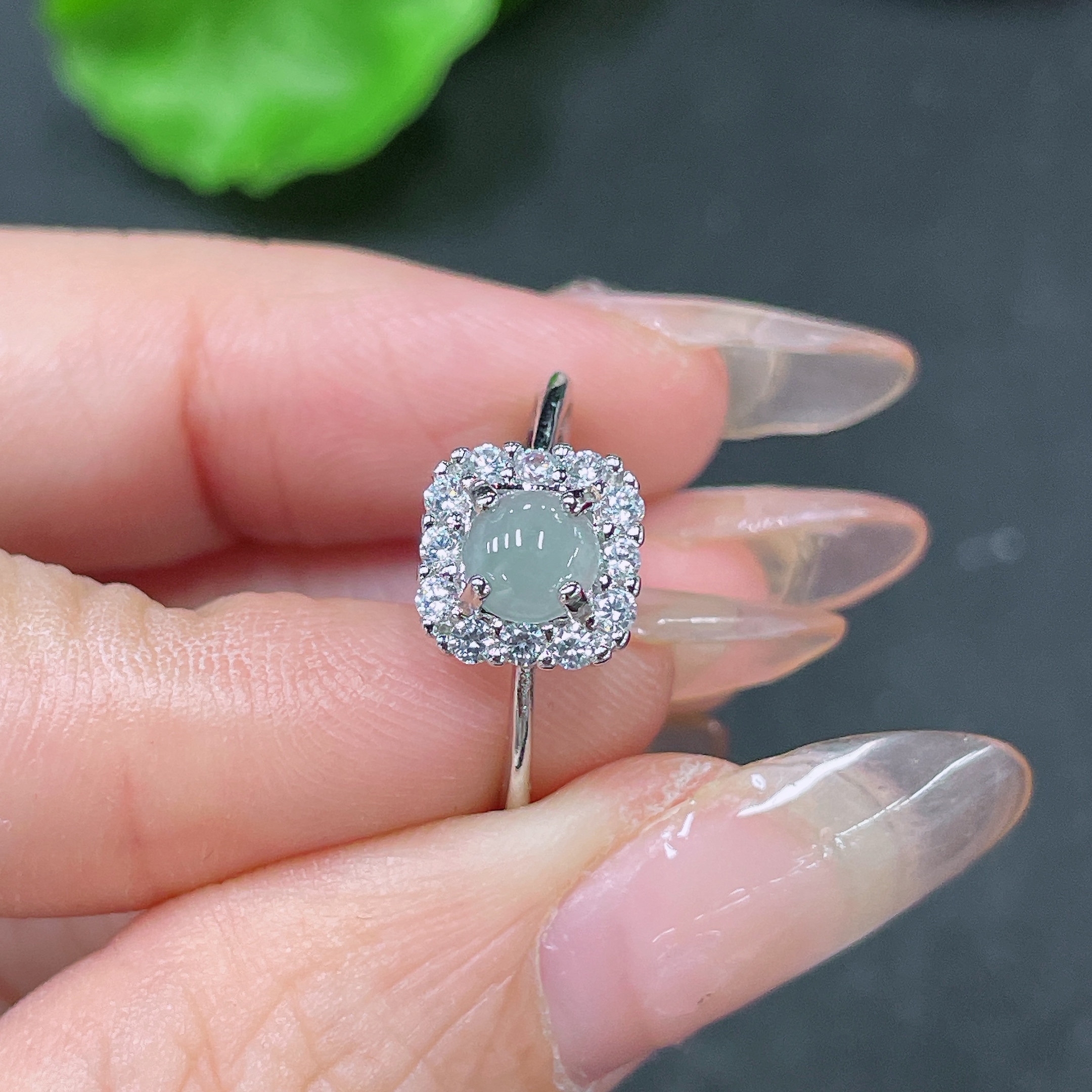 F34065026 Jadeite Inlaid Ring Non-Gold Adjustable Total Weight Approx. 1.4g