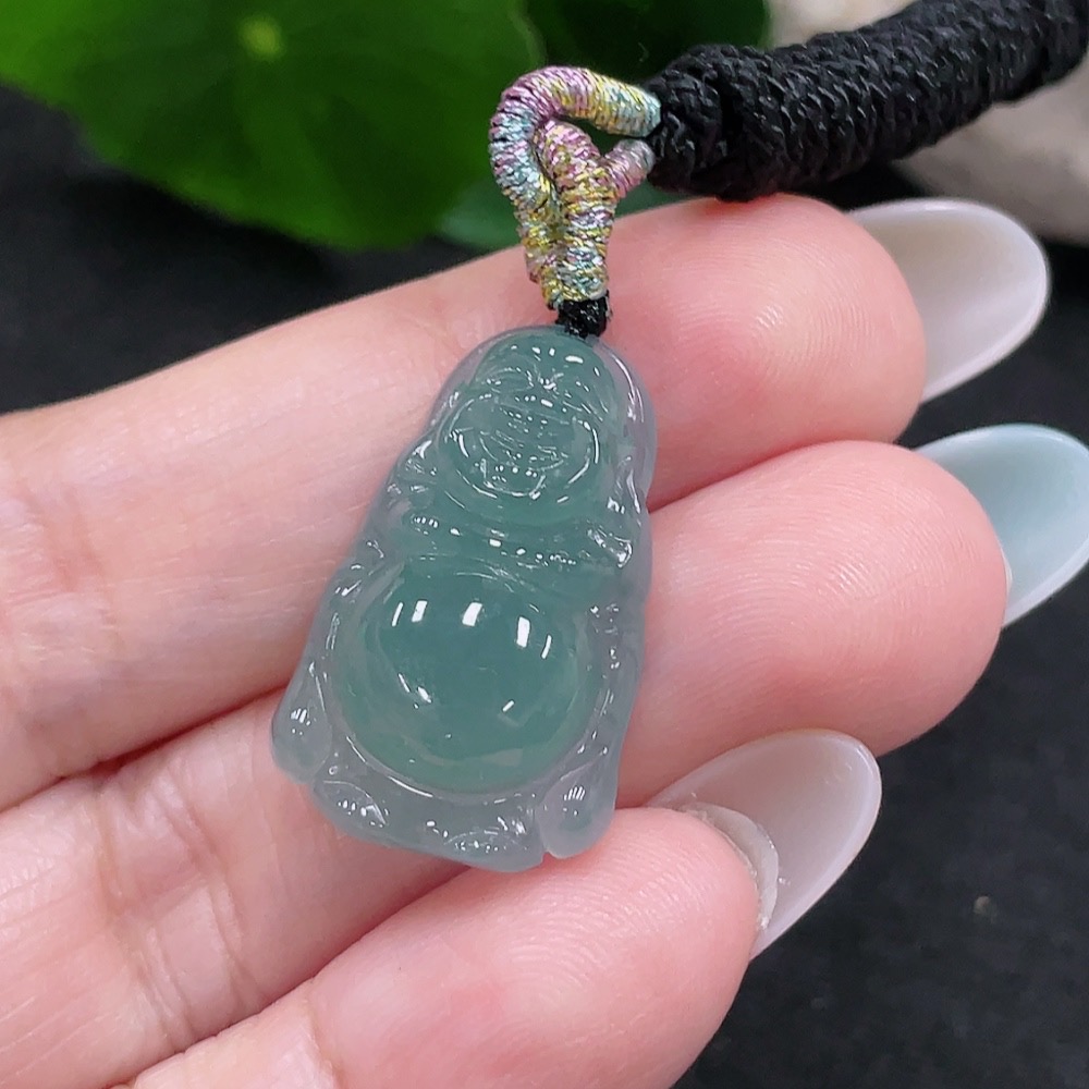 F33873748 Jadeite Standing Buddha Pendant Total Weight Approx. 4.4g (Including Rope Weight)