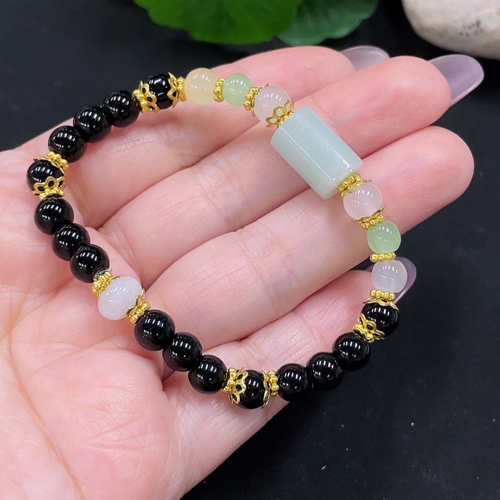 F34966626 Jadeite Bracelet Approx. 8.8mm Total Weight Approx. 10g Non-Gold Inlay Non-A Grade Beads Many Impurities