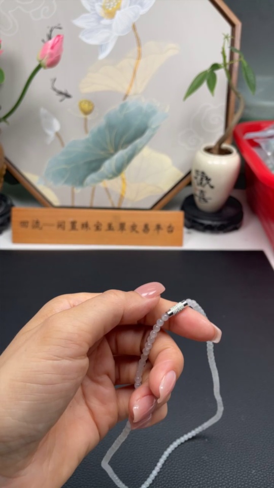 F32793604 JadeiteBeaded Necklace Approx. 3.6mm Non-Gold Total Weight Approx. 12.82g