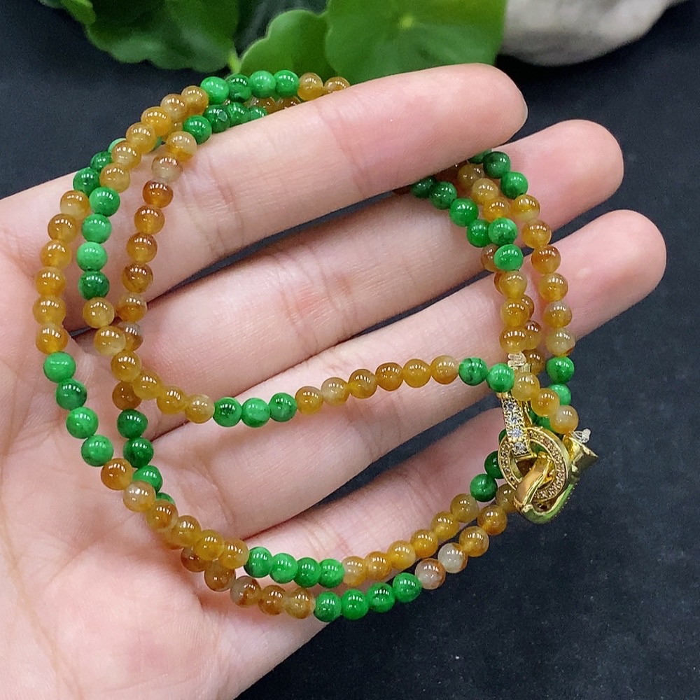 F32729653 Jadeite Bead Necklace Approx. 3.5mm Total Weight About 15.68g Color Origin Undetermined Non-Gold Inlaid