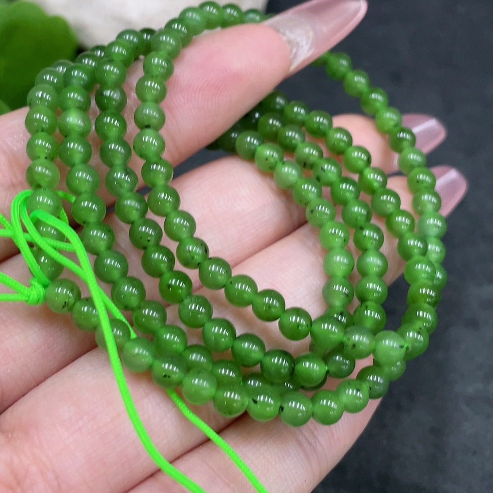 H34959658 Hetian Jade Jasper Bead Necklace, approx. 4mm, total weight approx. 14g