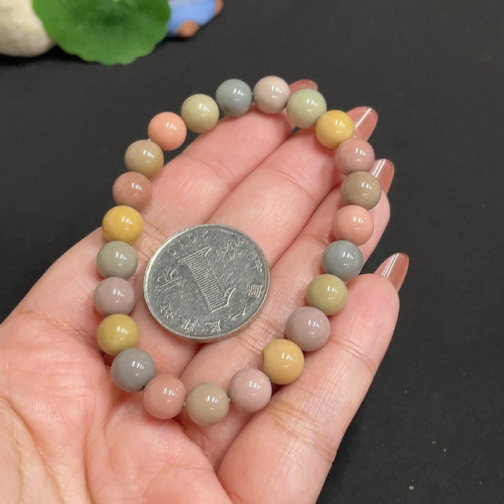 H35100778 Alashan Agate Bracelet, approx. 8mm beads, contains other mineral components, total weight approx. 16.8g