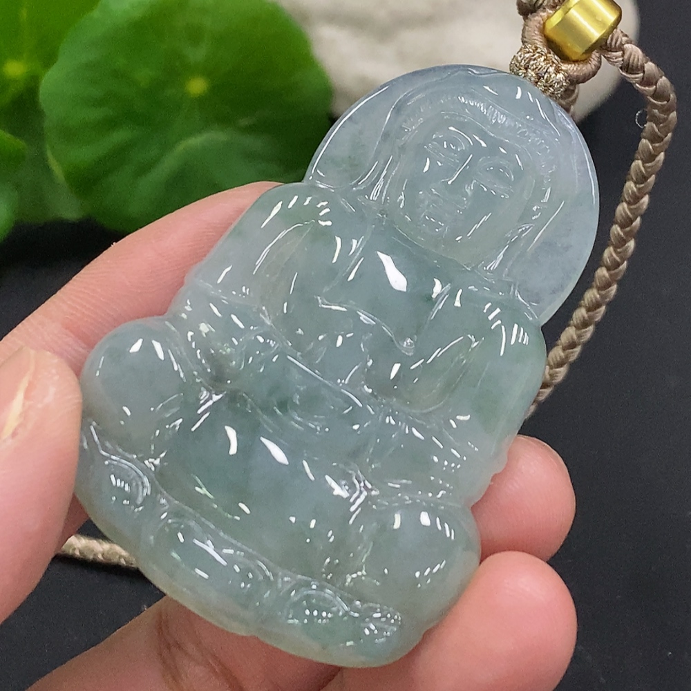 F33856720 Jadeite Guanyin Pendant with Cord, Total Weight Approx. 26.1g