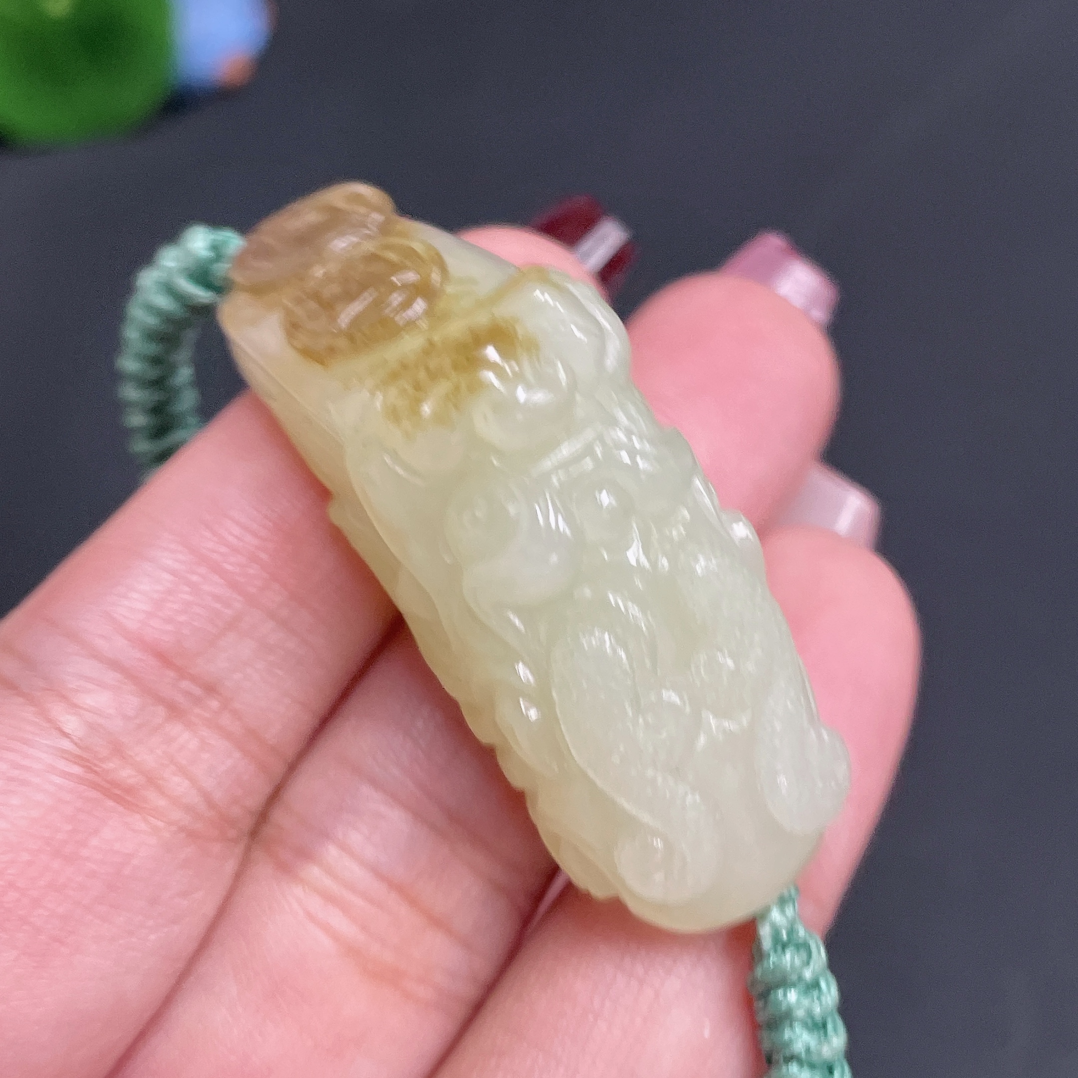 H23687026 Hetian Jade Hand Tablet Total Weight (Including Rope) 26g