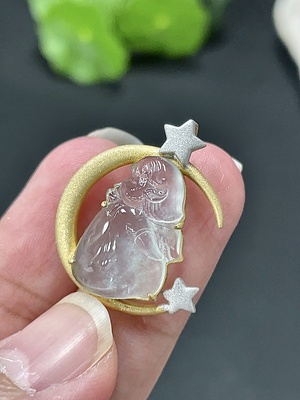 F21376856 Jadeite Angel Pendant with 18K Gold Setting, Approx. 3.37g