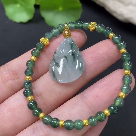 F27151529 Jadeite Gourd Bracelet with Non-Gold Clasp and Au99% Other Components, Total Weight Approx. 7.05g