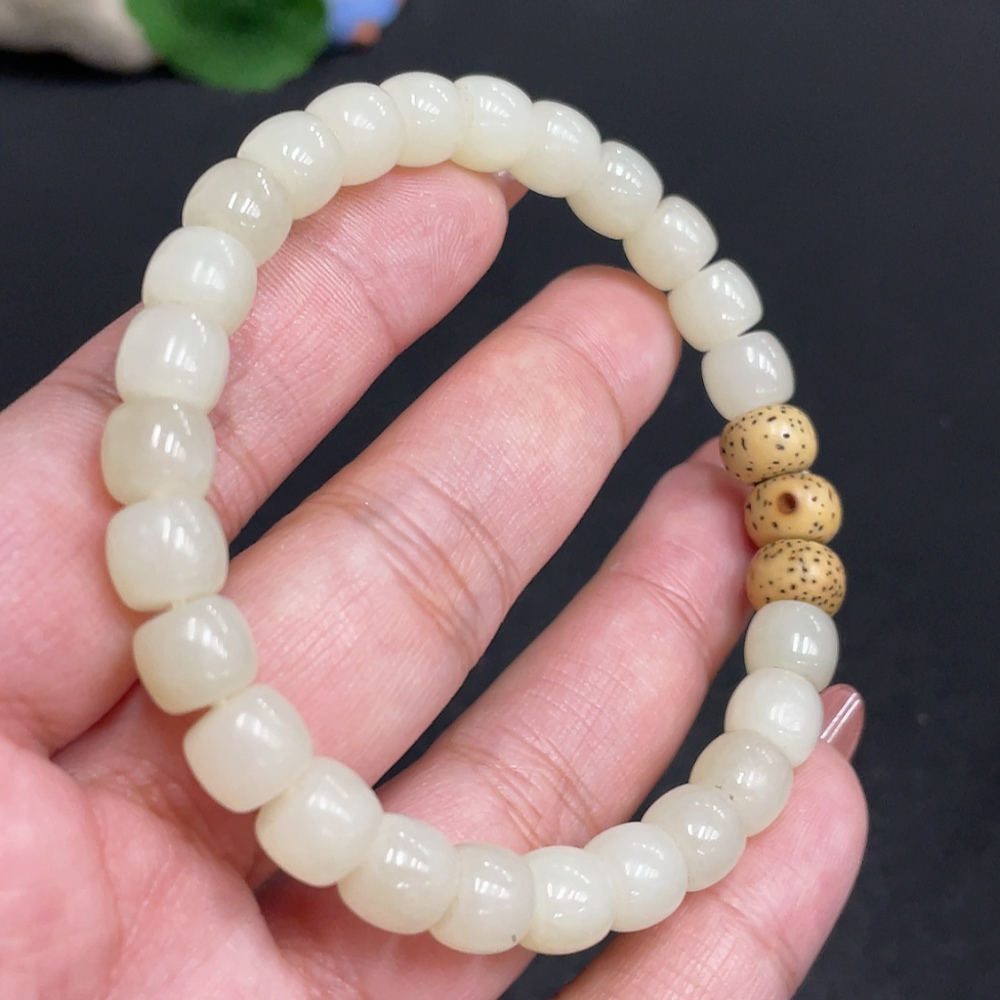 H34054057 Hetian Jade Bracelet Approx. 7.5mm Total Weight About 22.1g