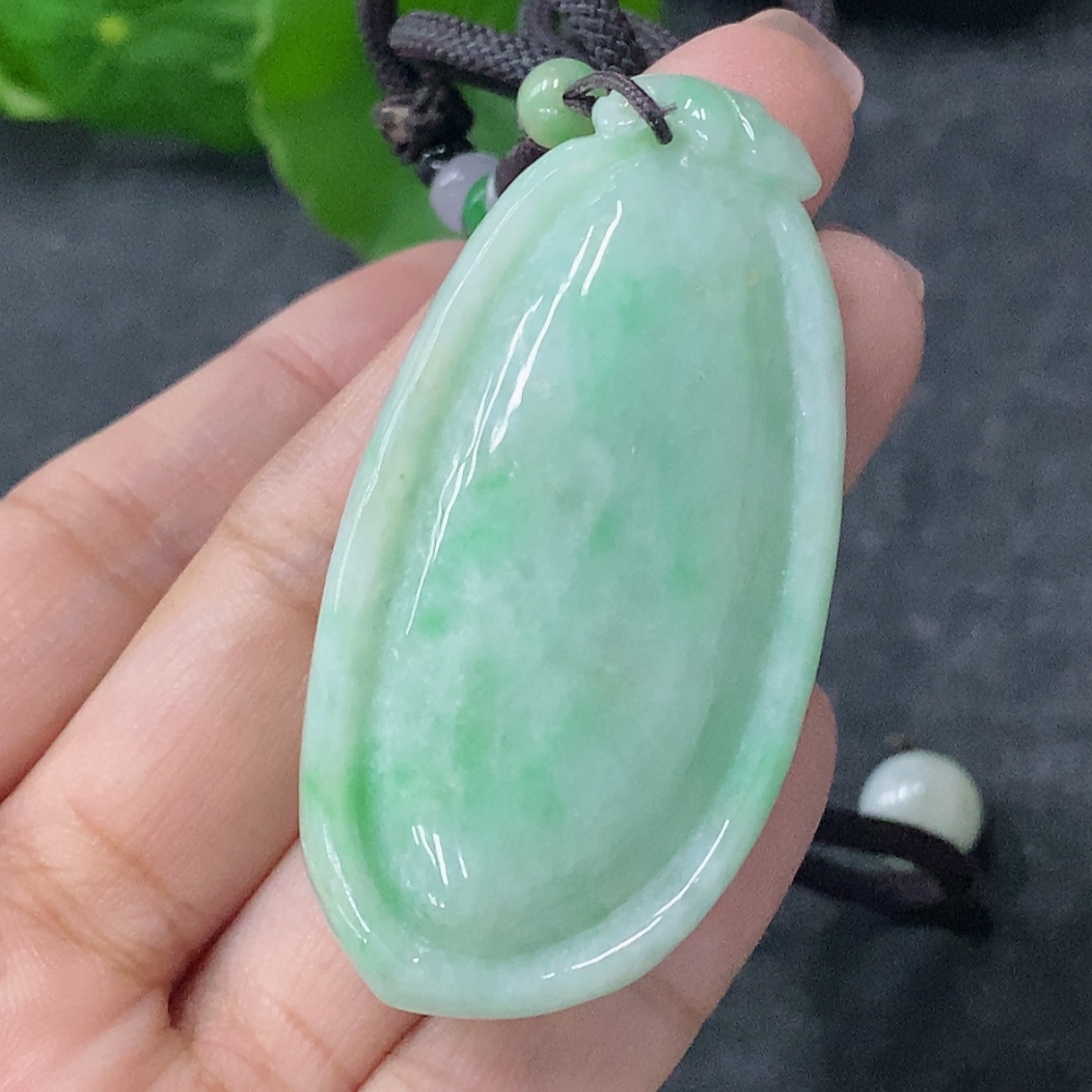 F34029985 Jadeite Pendant Fu Gua, Total Weight Approx. 43.69g Including Rope, With Non-A Beads
