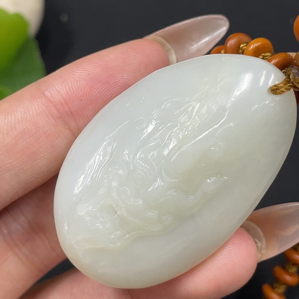 H30491519 Hetian Jade Pendant - Dragon Roaming the World, Undetermined Skin Color Origin, Chain Not Hetian Jade, Total Weight (Including Chain) Approx. 41.4g