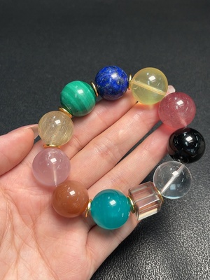 C33888694 Crystal Bracelet with Non-Natural Gemstones, Non-Gold, Total Weight Approx. 91.48g, Size Approx. 18.5mm (Mixed Stones)