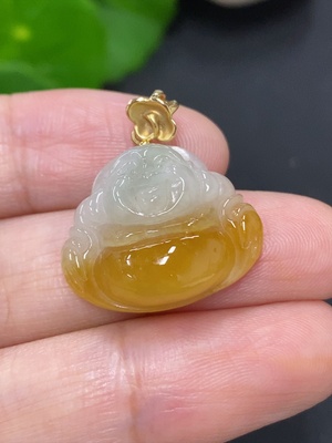 F41928020 翡翠佛公挂件 扣头18K金 货品总重约4.1克