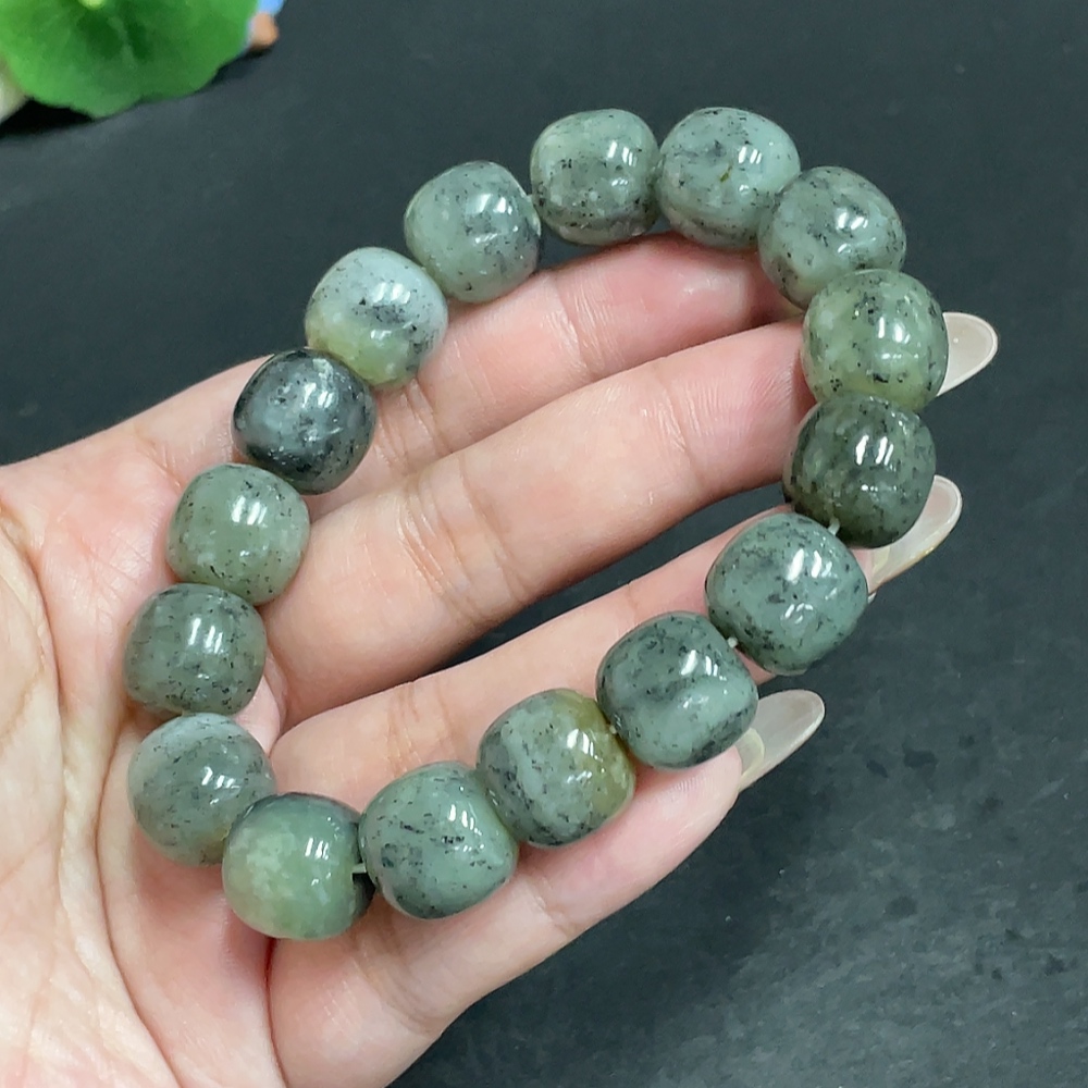 H29398616 Hetian Jade Bracelet, Approx. 13.6 mm Beads, Total Weight Approx. 74.2g
