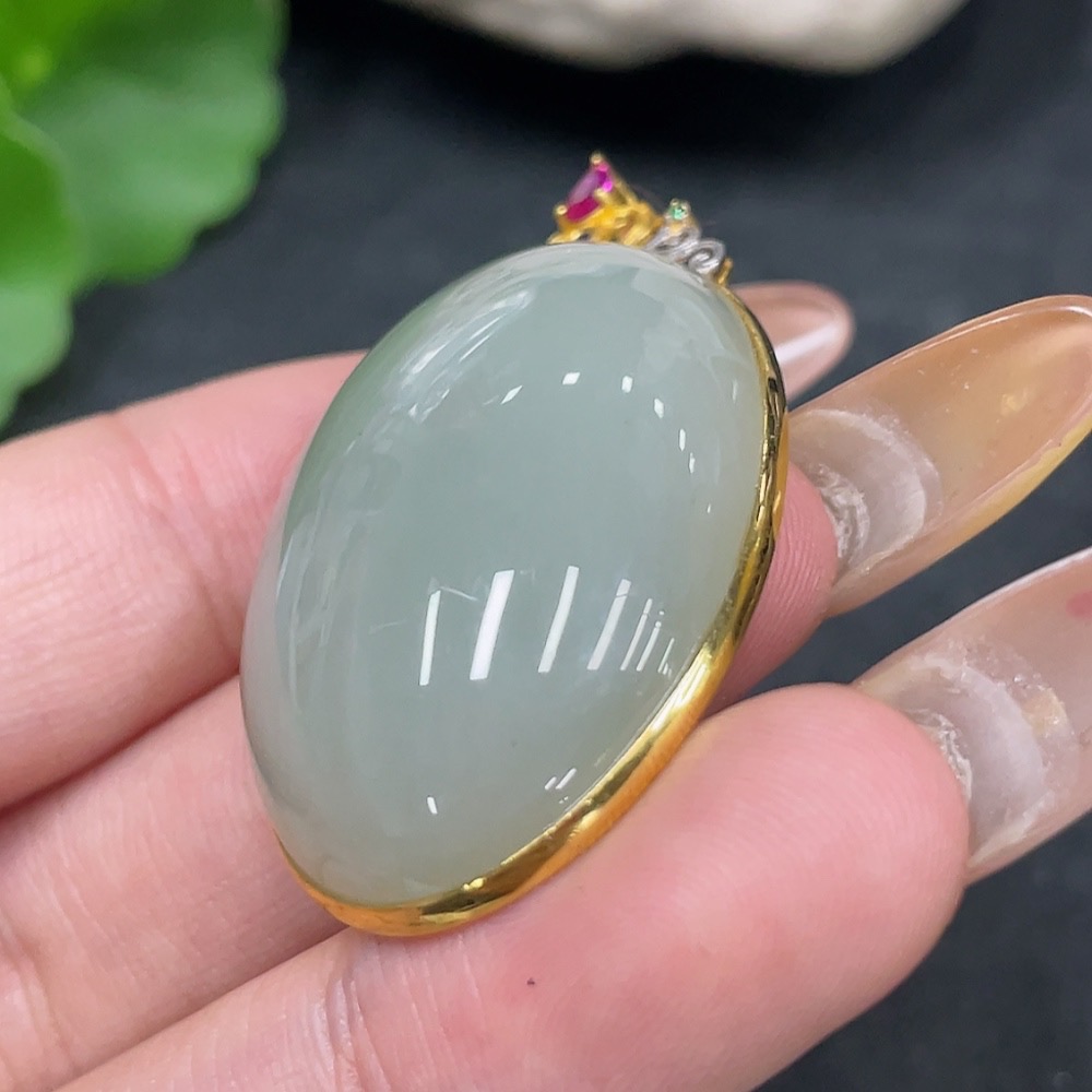 H32823477 Hetian Jade Inlaid Pendant 18k Gold Total Weight Approx.14.4g