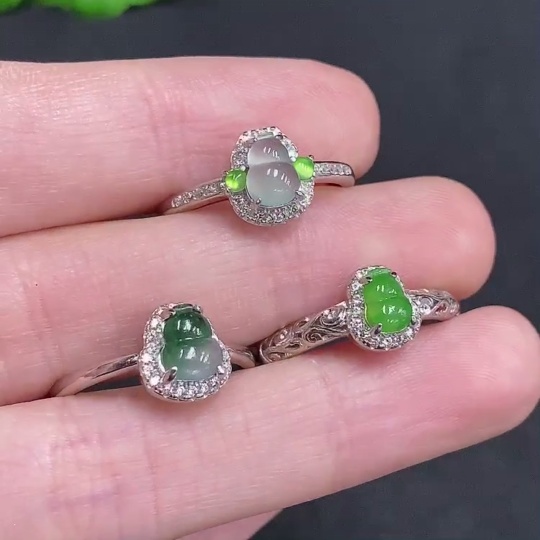 F33877253 Jadeite Gourd Inlay Ring Sell as a Lot Non-Gold Inlay Active Size