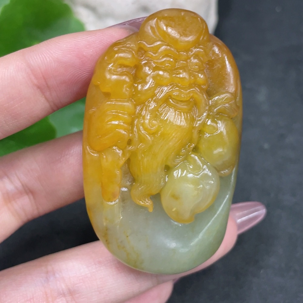 H33841453 Hetian Jade Pendant, Shouxing Gong, Undetermined Skin Color Formation, Total Weight Approx. 58.6g