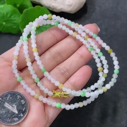 F34043239 Jadeite Bead Necklace Approx. 3.5mm Non-Gold Total Weight Approx. 13.65g