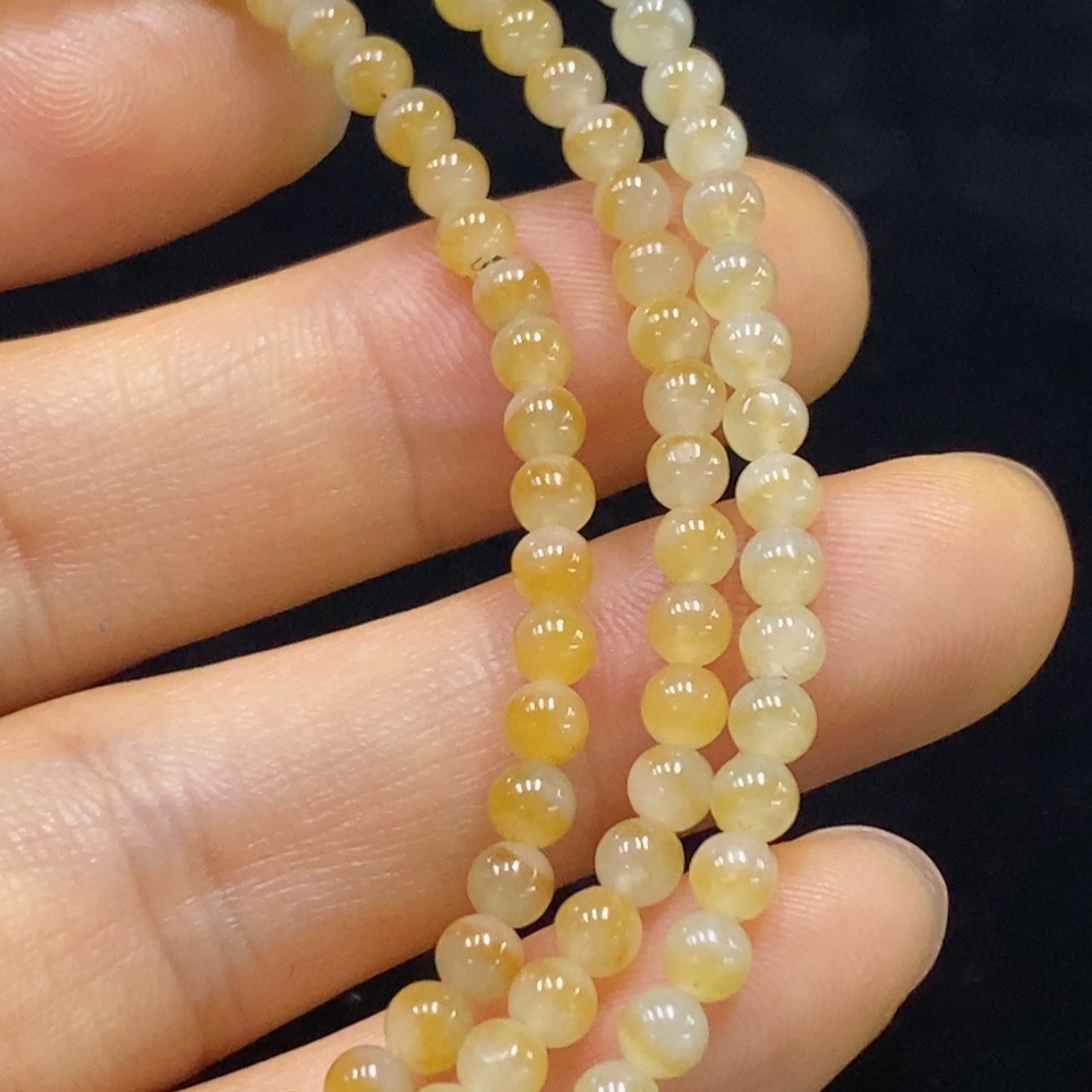 F34024090 Jadeite bead necklace, approximately 3.5mm, total weight about 14.77g, yellow part color origin undetermined