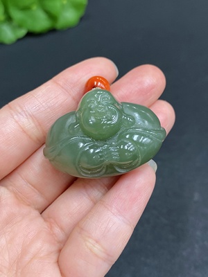 H34036109 Hetian Jade Pendant - Buddha Figure (Total Weight, Including Rope: 32.3g)