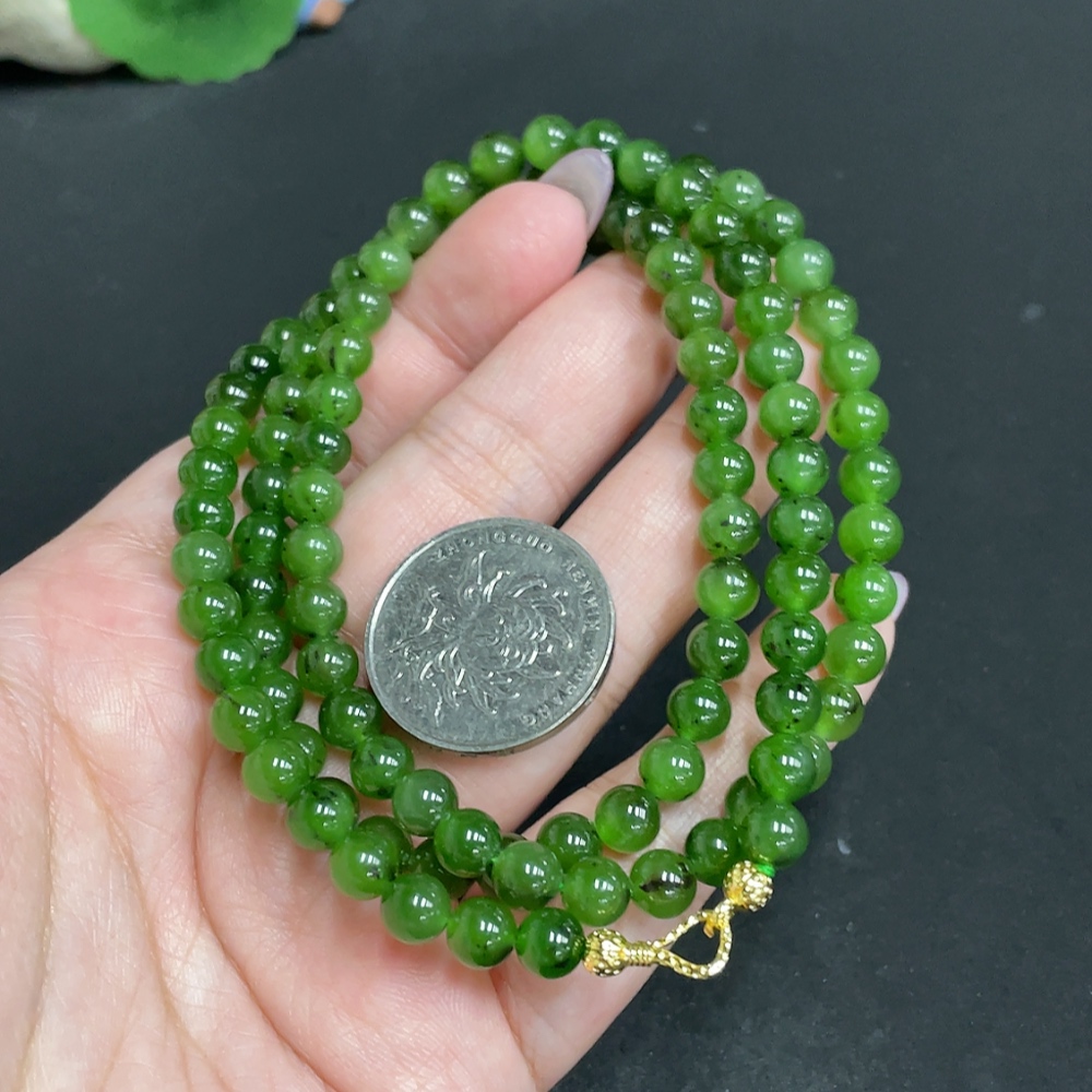 H33862599 Hetian Jade Bead Necklace, Approx. 6mm, Total Weight About 41g, Non-Gold