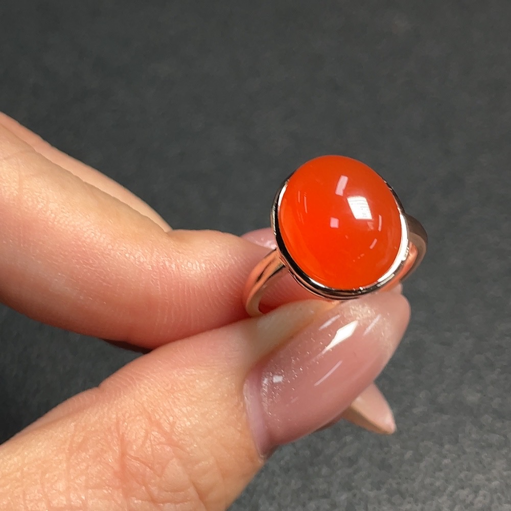 C34952507 Red Agate Ring (Non-Gold, Adjustable, Total Weight Approx. 3.74g)