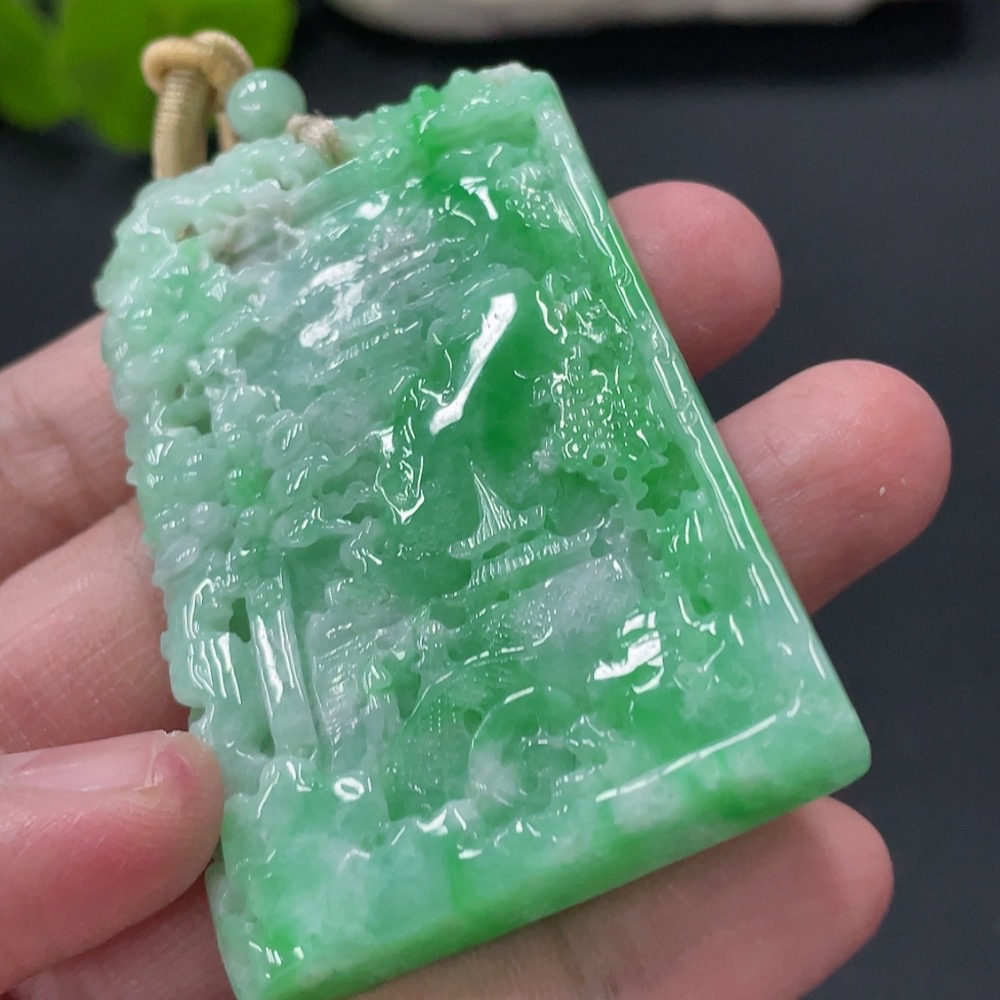 F31688565 Jadeite Landscape Pendant with Cord, Total Weight Approx. 46.1g