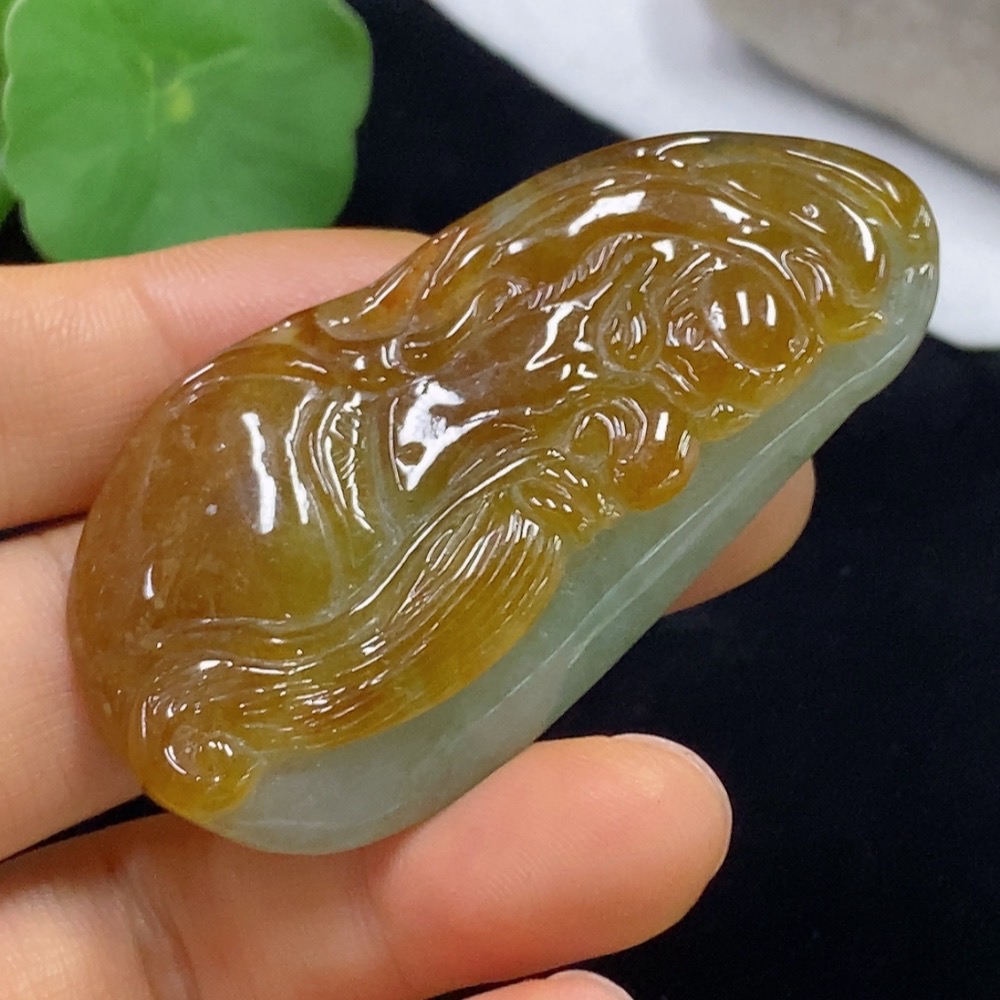 F34974336 Jadeite Pendant, Total Weight Approximately 28.43g, Color Origin of Yellow Part Undetermined