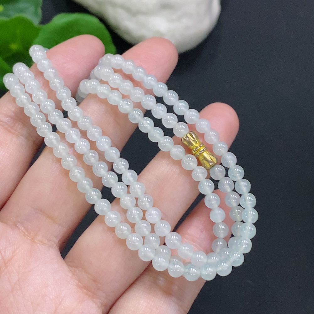 F33825690 Jadeite Bead Necklace Approx. 4mm Non-Gold Total Weight About 19g