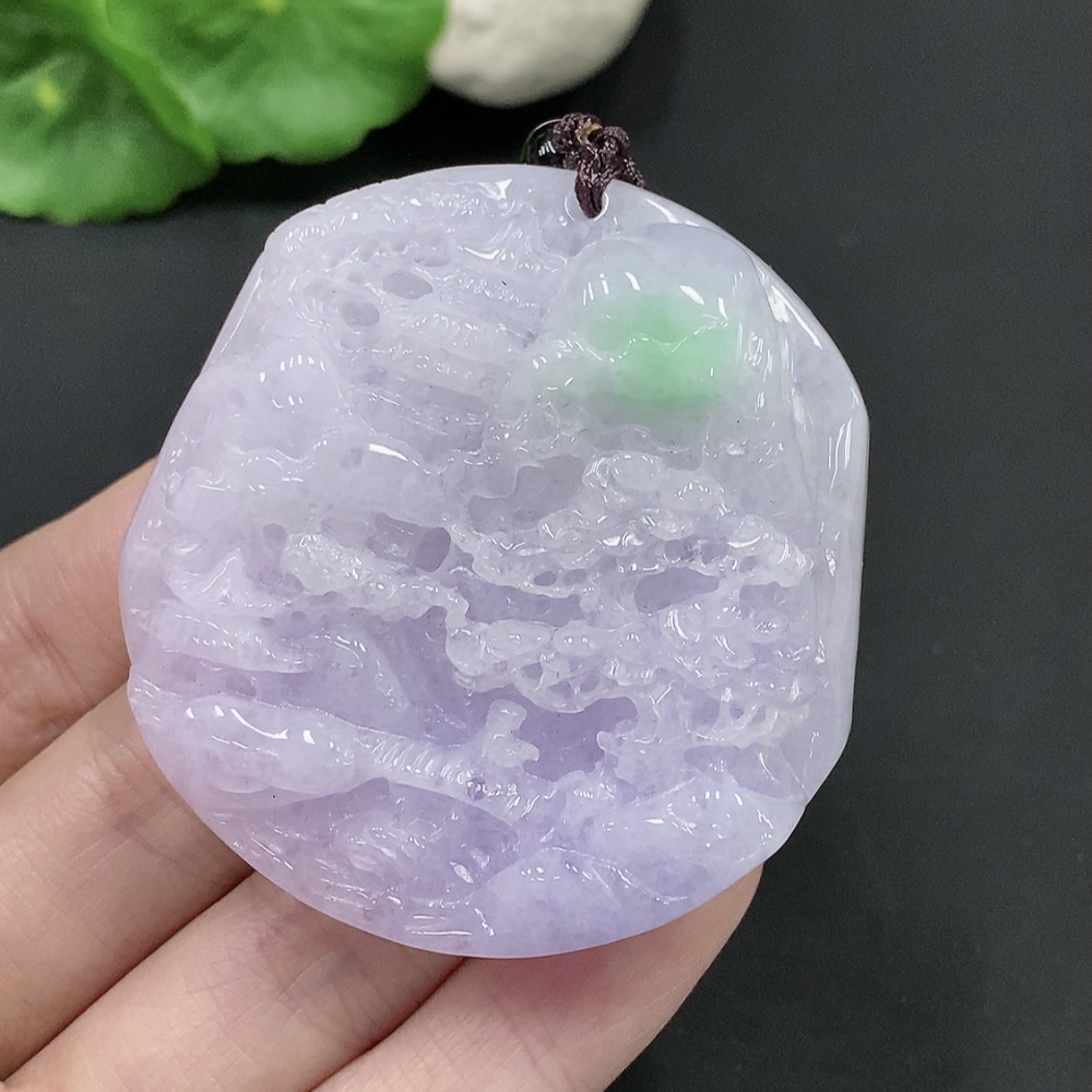F24748672 Jadeite Landscape Pendant Total Weight Approx. 87.2g (Including Rope Weight)